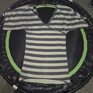 Pout Glitter Stripe V-Neck Tee - Silver & Black